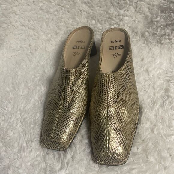 Ara Relax Flex gold & bronze Leather Textured Slip on Heel Mules SZ US 8 run big - Picture 1 of 10